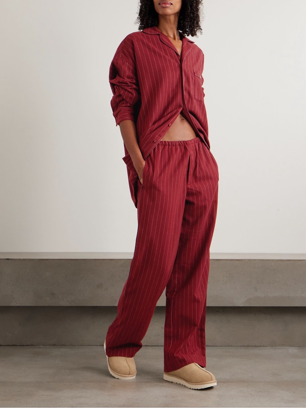 SKIMS Flannel Sleep Pants – Merlot Stripe – Size M